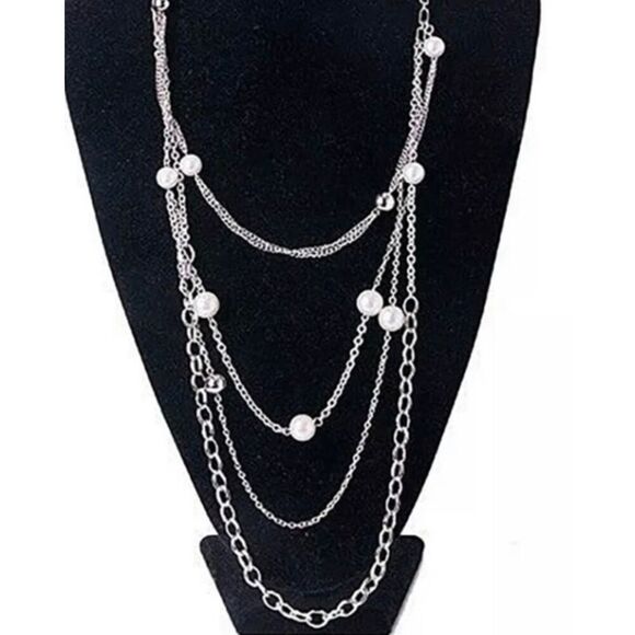 Premier Designs‎ Necklace Fashion Sense Faux pearls multistrand silver chain - Picture 1 of 3